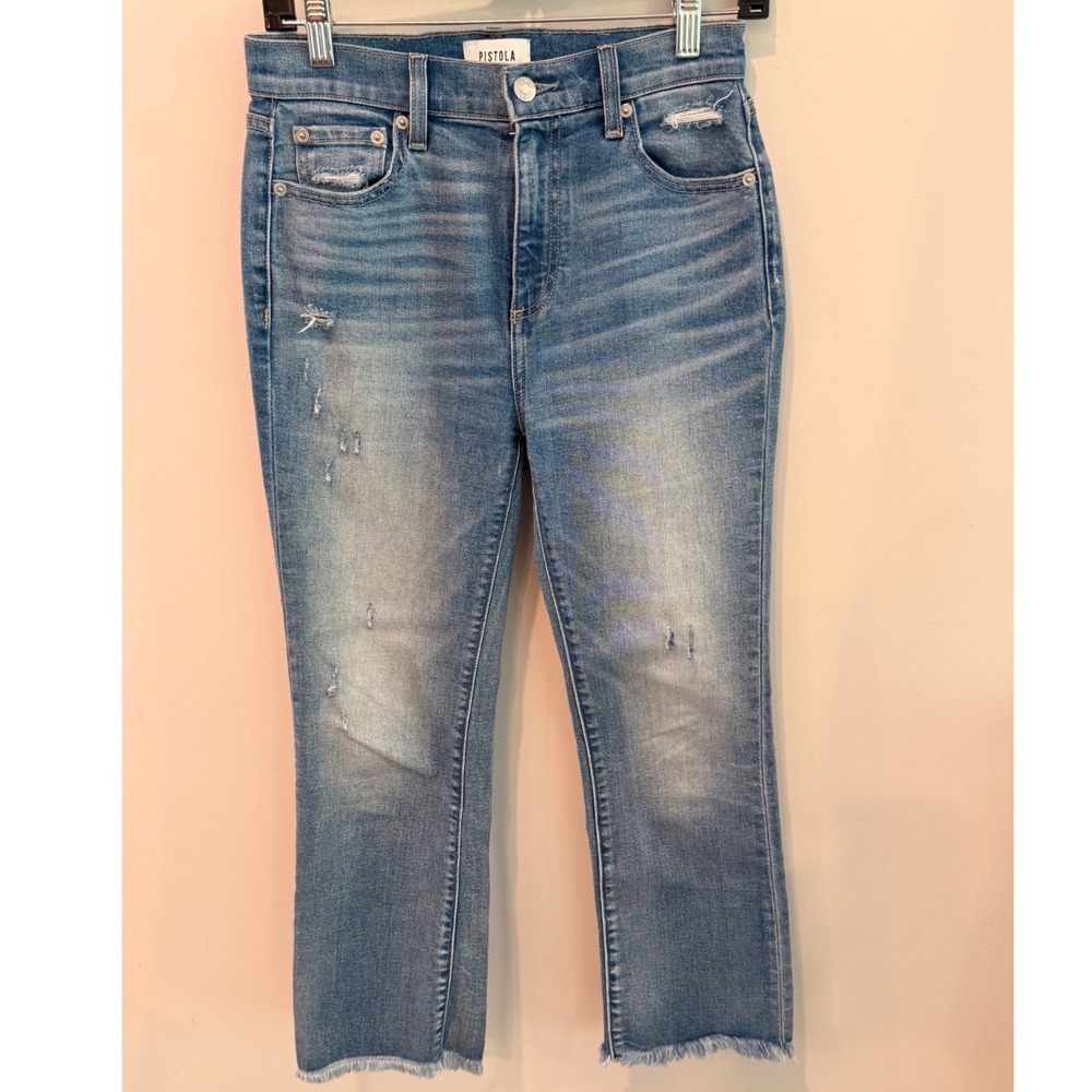 Pistola Empire High Rise Crop Distressed Frayed‎ Hem Jeans Blue 25 P00016088SJ